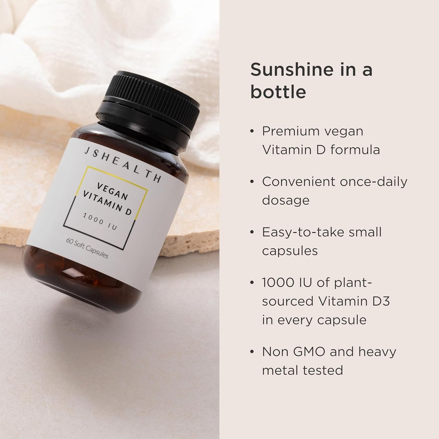 JSHealth Vitamin D3 1000IU Supplement. Vegan D3 Vitamins Support Bone Health, Muscle Strength, Heart Health, Immune Support. Vegan. By Nutritionist Jessica Sepel (60 Tablets) | Bone and Heart Health, and Immune Support, 1,000 IU Vitamin D3 per Capsule
