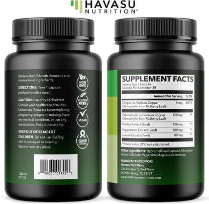 Chlorophyll Pills for Internal Cleanse & Balance, 30 Count, Internal Detox | Skin Health and Body Deodorizing Supplement with Parsley Peppermint & Lemon Extract, Vegan Non-GMO Chlorophyll Capsules
