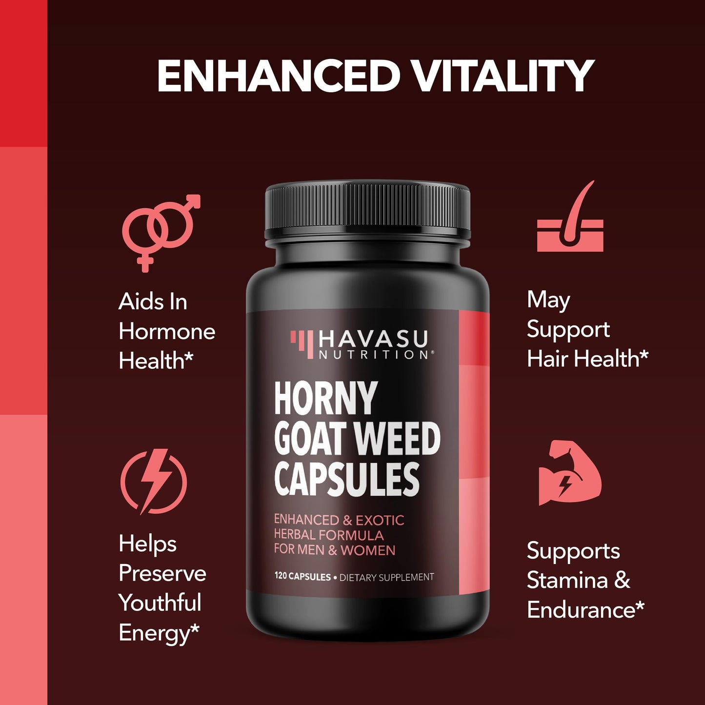Horny Goat Weed with Maca, Tongkat Ali and Saw Palmetto, 30 Servings | Vegan, Non-GMO, Gluten free Horny Goat Weed Capsules for Men & Women, Extra Strength Performance, 60 Count, 1 Month Supply