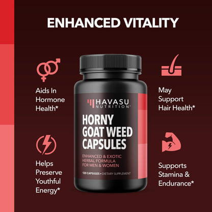 Horny Goat Weed with Maca, Tongkat Ali and Saw Palmetto, 30 Servings | Vegan, Non-GMO, Gluten free Horny Goat Weed Capsules for Men & Women, Extra Strength Performance, 60 Count, 1 Month Supply