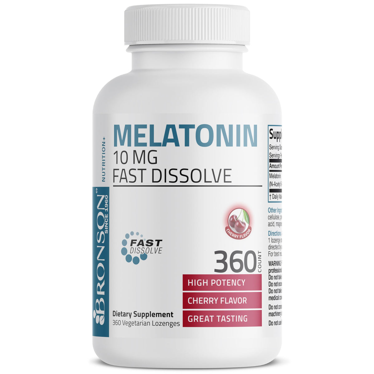 Bronson Melatonin 10mg Fast Dissolve Cherry Flavored Tablets Vegetarian Chewable Lozenges, 360 Count