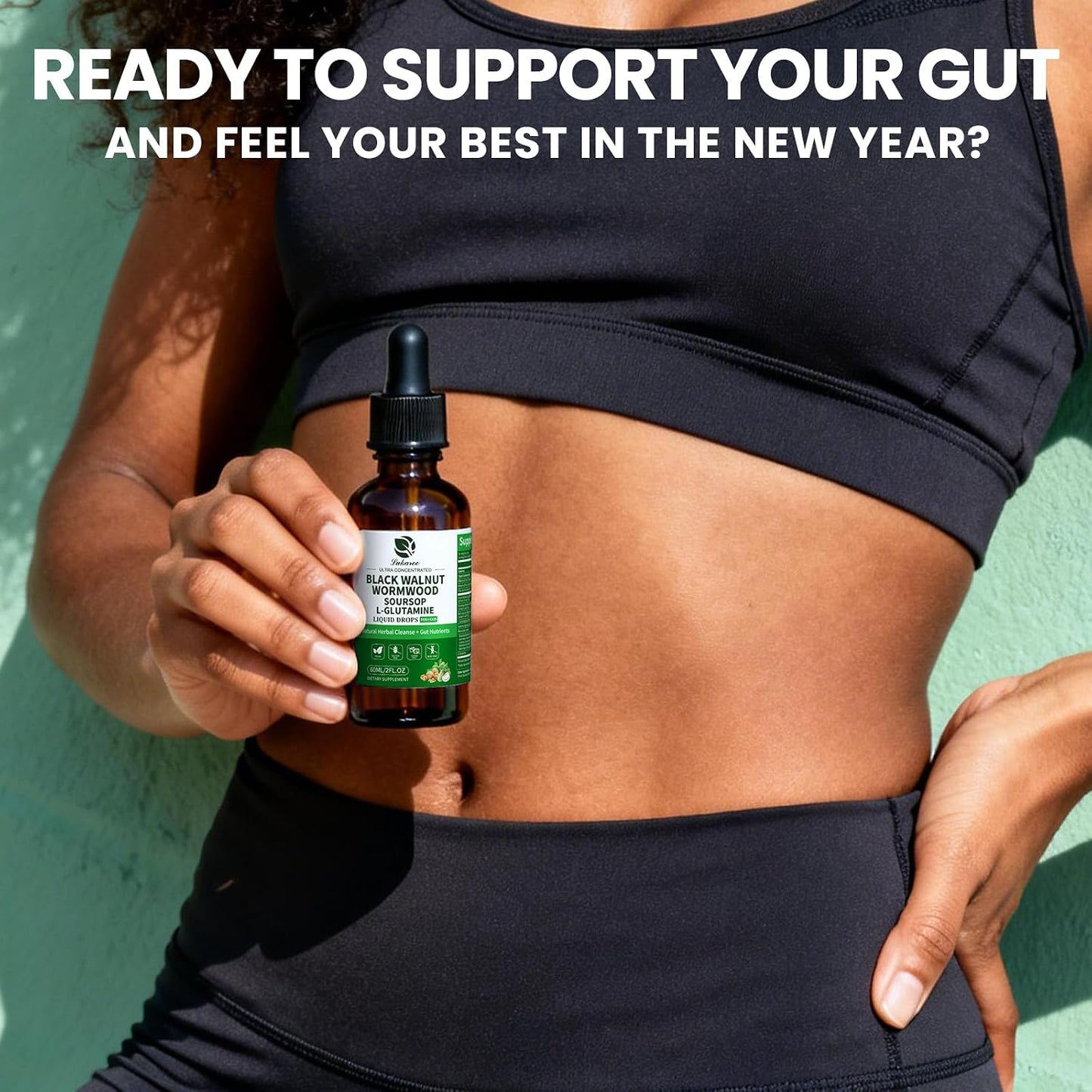 Wormwood Black Walnut Soursop Drops - Gut Health with L-Glutamine | Gentle Intestinal Cleanse & Digestive Health – with Prebiotics & Zinc for Mood Immune & Energy – Vegan Gluten-Free