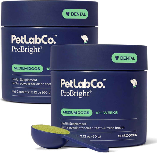 PetLab Co. ProBright Dental Powder - Dog Breath Freshener - Teeth Cleaning Made Easy – Targets Tartar & Bad Breath - Formulated for Medium Size Dogs - Pack of 2
