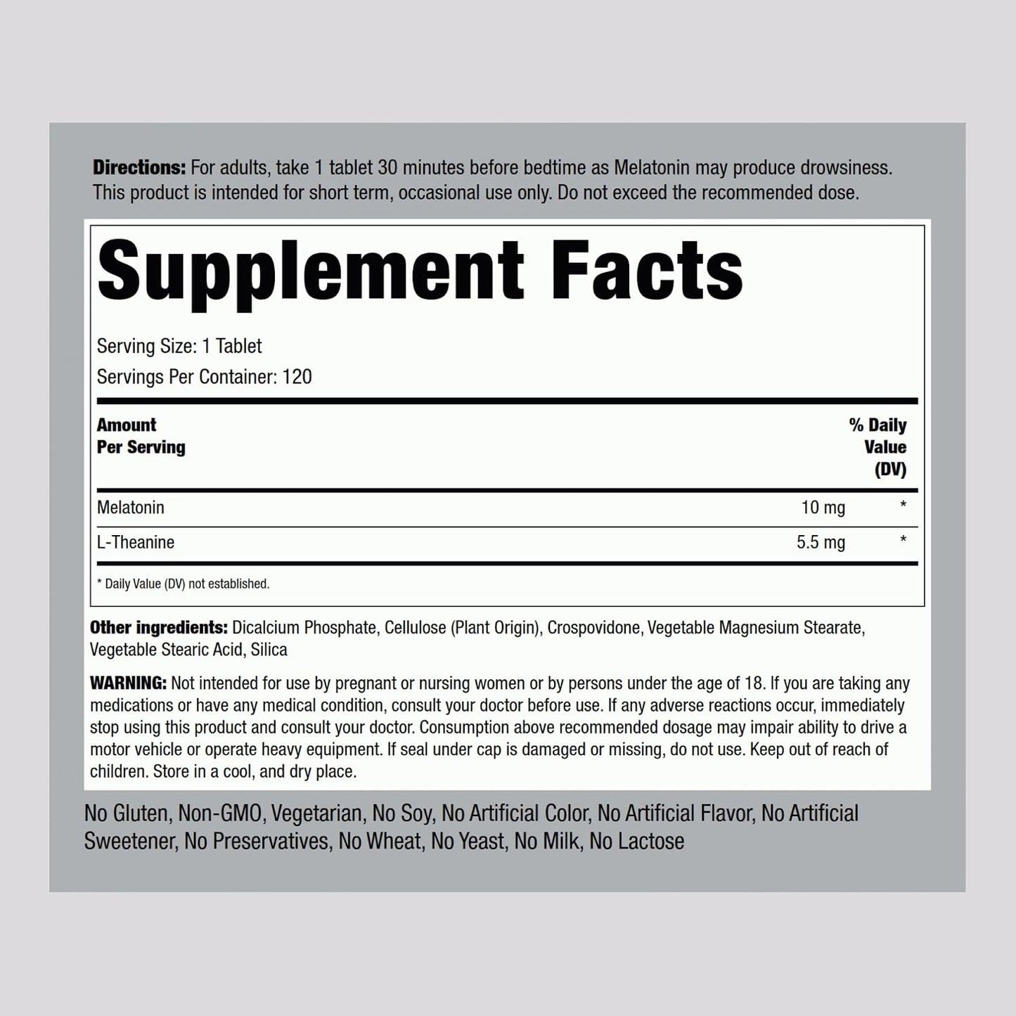 Piping Rock Melatonin 10mg | 120 Tablets | with L-Theanine | Adult Sleep Supplement | Extra Strength Formula | Vegetarian, Non-GMO, Gluten Free