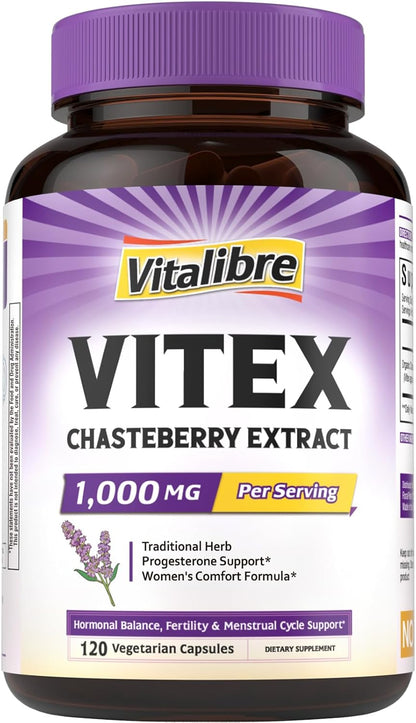 Organic Vitex Chasteberry Supplement for Women, Hormone Balance, Fertility Support, Healthy Menstrual Cycle, Vegan, 120 Capsules