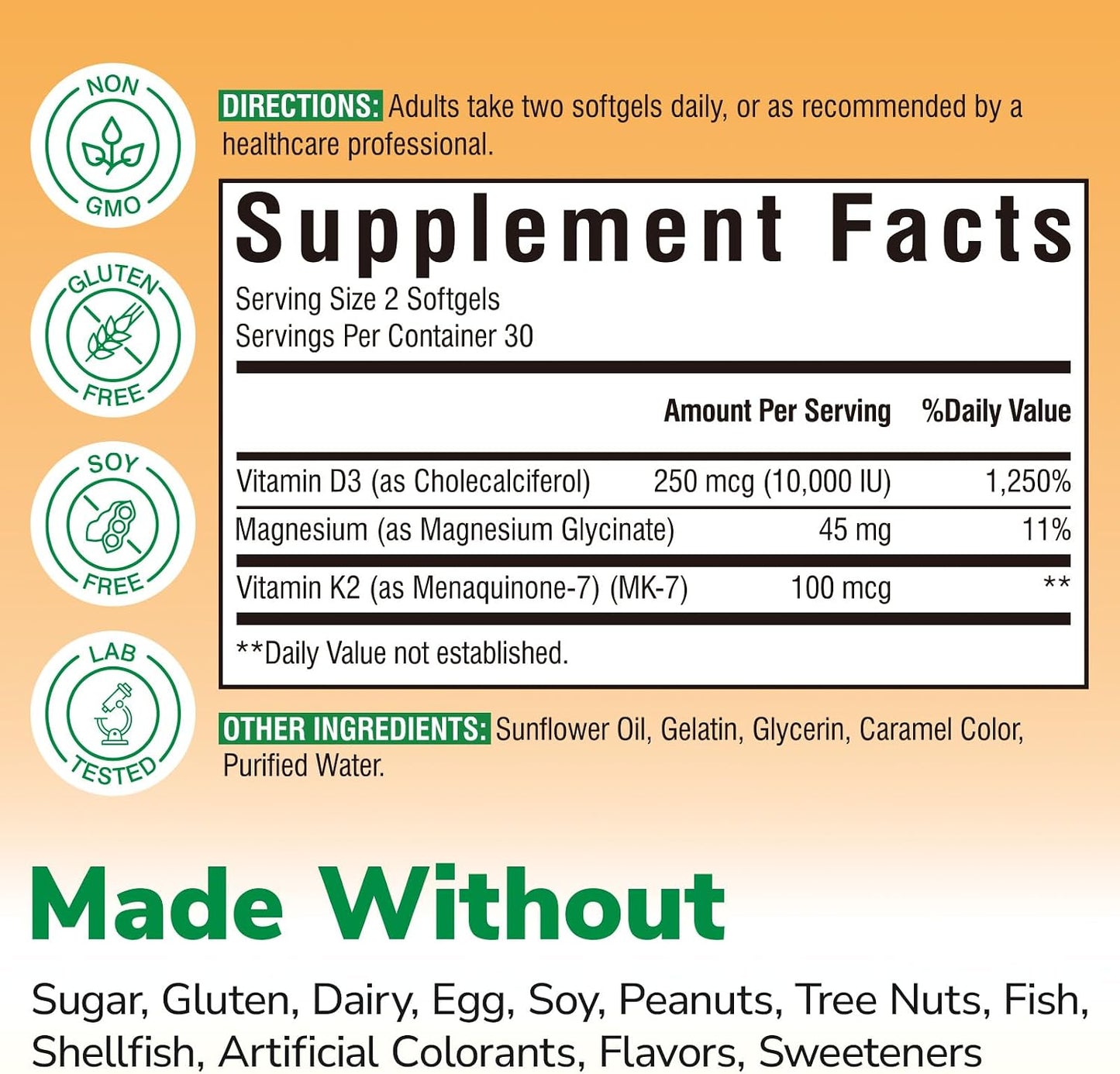 Vitalibre Vitamin D3 K2 10000 IU + Magnesium Glycinate, 60 Mini Softgels | High Absorption D3 K2 Vitamin 10000 IU for Bone, Teeth, Immune & Energy Support, Non-GMO, Easy to Swallow