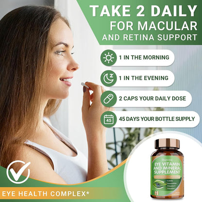 Eye Vitamin & Mineral Supplement for Eye Health, Contains Lutein, Zeaxanthin, Vitamin C, Zinc, and Vitamin E, Supports Macular Health and Relief from Dry Eyes (90 Count)