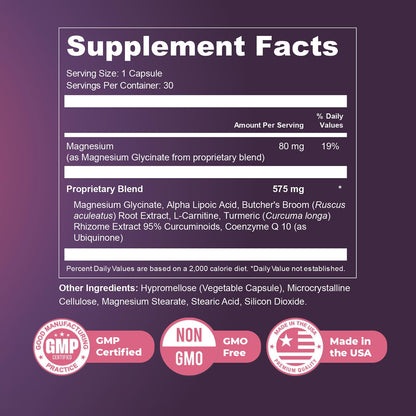 Presgera – Magnesium Glycinate, Turmeric & ALA – 30 Ct, 1 Month Supply | Also includes more botanicals with Magnesium Glycinate, Turmeric & Alpha Lipoic Acid | Non-GMO, Made in USA