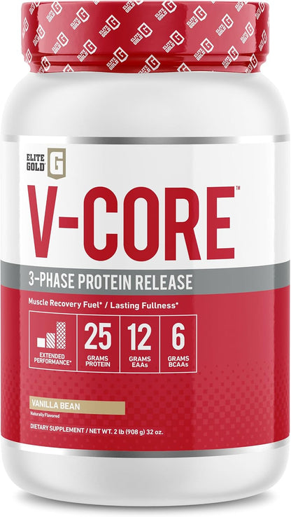 V-Core Protein Powder, Protein Powder, Keto, Vanilla, Whey Protein, High Protein, Casein Protein, 25g Protein, 12g EAAs, 6g BCAAs, 2 lb Tub (23 Servings)