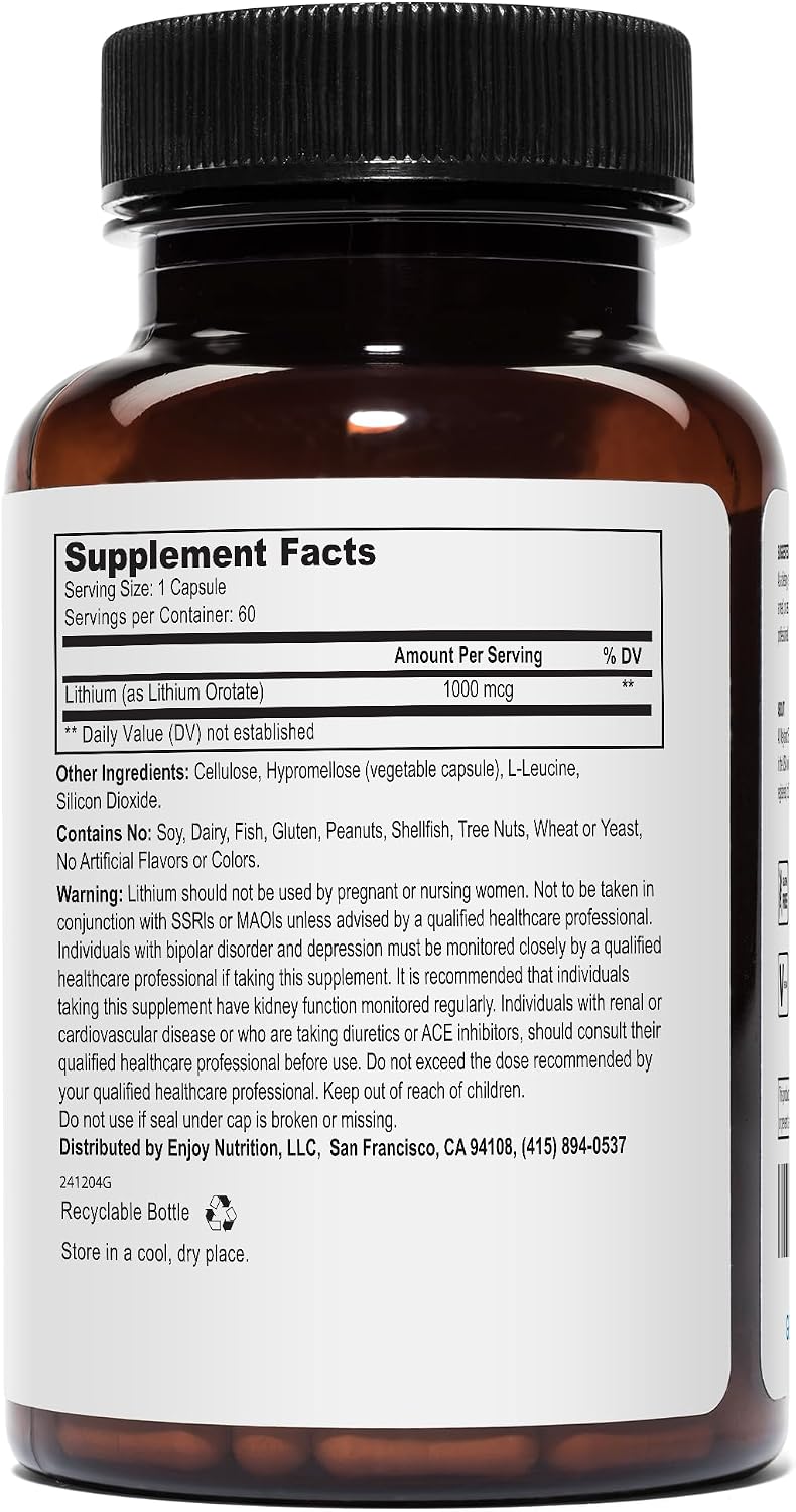 Lithium Orotate - 1000 mcg of Elemental Lithium, 60 Vegetarian Capsules (Pack of 2)