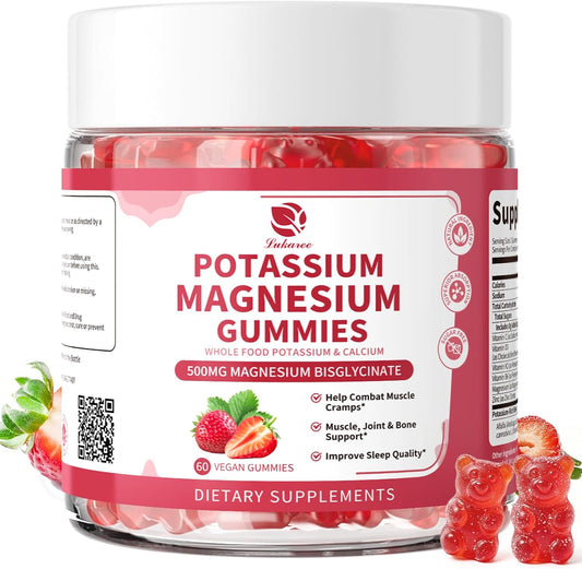 (2 Pack) Magnesium Potassium Supplement Gummies with Whole Food Calcium | New Formula Calm Magnesium & Plant Potassium Plus Chia Seed, D3, K2 & Calcium for Sleep, Leg Cramps & Muscle -Vegan, 60 Count