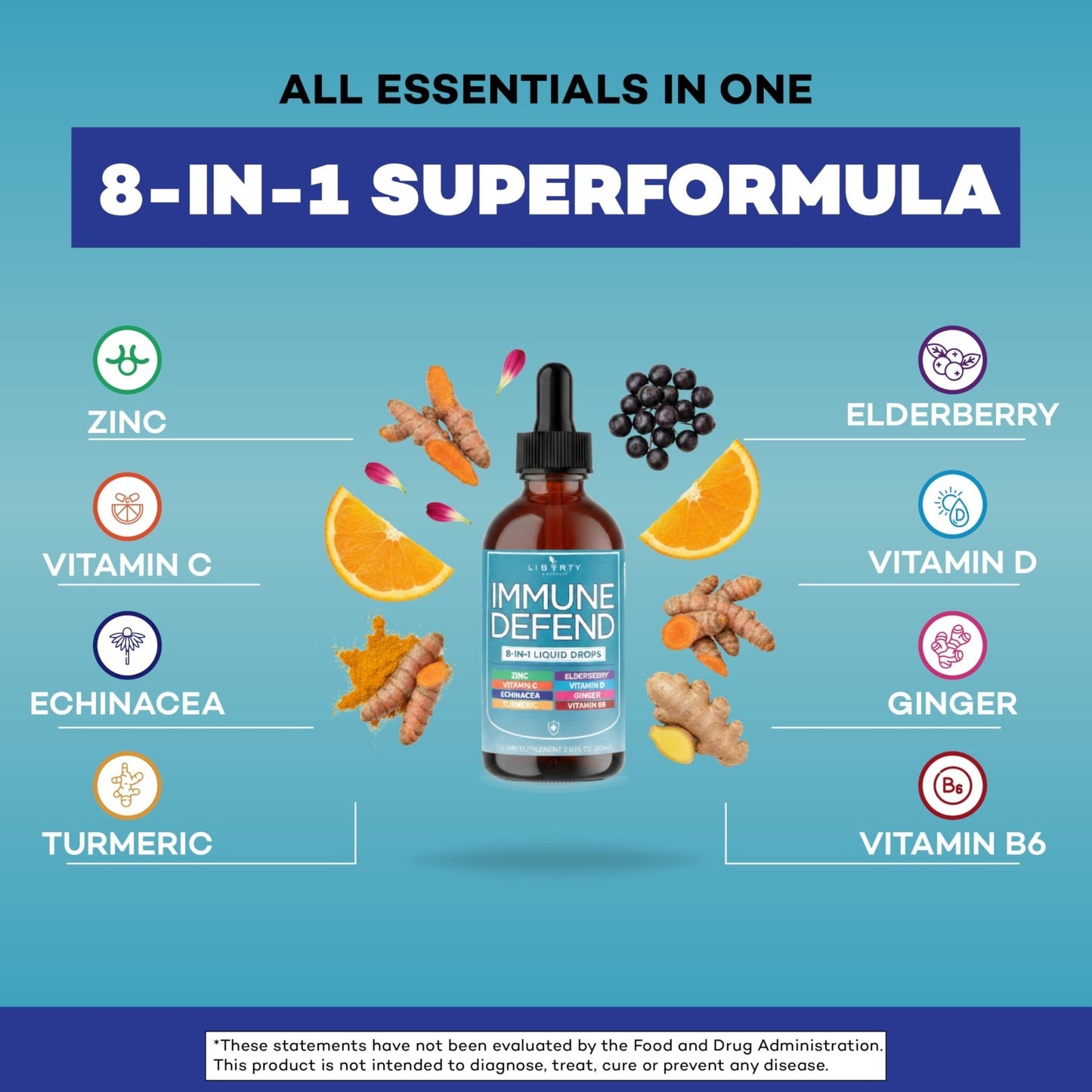 8-in-1 Immune Support Liquid Drops – Elderberry, Turmeric Curcumin, Echinacea, Ginger, Vitamins C & D3, Zinc & B6 – Fast-Absorbing Immune & Antioxidant Support – Vegan, Non-GMO – 4 oz - PrimeBioHealth - canada supplements