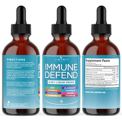 8-in-1 Immune Support Liquid Drops – Elderberry, Turmeric Curcumin, Echinacea, Ginger, Vitamins C & D3, Zinc & B6 – Fast-Absorbing Immune & Antioxidant Support – Vegan, Non-GMO – 4 oz - PrimeBioHealth - canada supplements