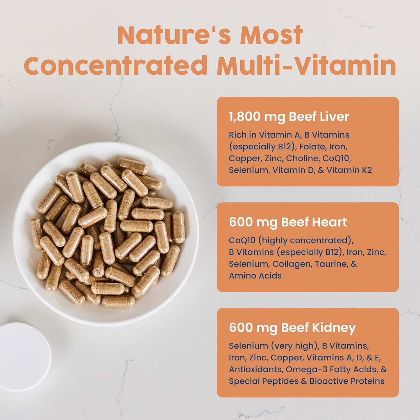 NativePath Beef Organ Complex, Liver Heart Kidney, 180 Count | Grass-Fed, Freeze-Dried, Rich In Vitamin A, B12, Iron & Choline, New Zealand Sourced, Daily Energy