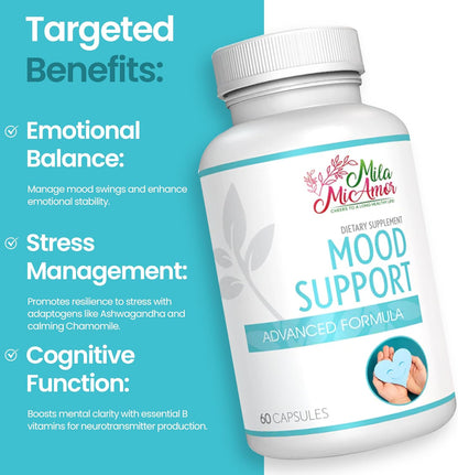Mood Support Supplement – Ashwagandha, St. John’s Wort, Chamomile & B Vitamins for Stress Relief, Emotional Balance & Relaxation – Scientifically Backed Formula – 60 Capsules