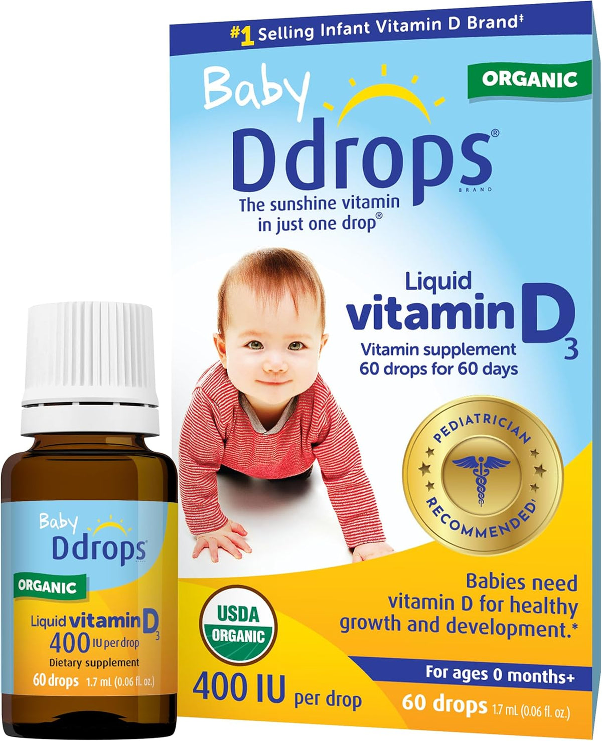 Ddrops Baby 400 IU, Vitamin D, 60 Drops 1.7mL (0.06 Fl. Oz (Pack of 1))