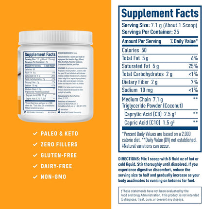 NativePath MCT Oil Powder, Keto C8 & C10, Unflavored, 25 Servings | From Coconut, Supports Clean Energy & Ketones, Coffee & Smoothies, Dairy-Free, Prebiotic Acacia Fiber