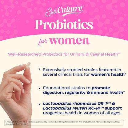 Enzymedica SubCulture Women's Probiotic, 50B CFU, Gut Support, 30 Caps | Helps Maintain Healthy Vaginal Flora & Urinary Tract Balance