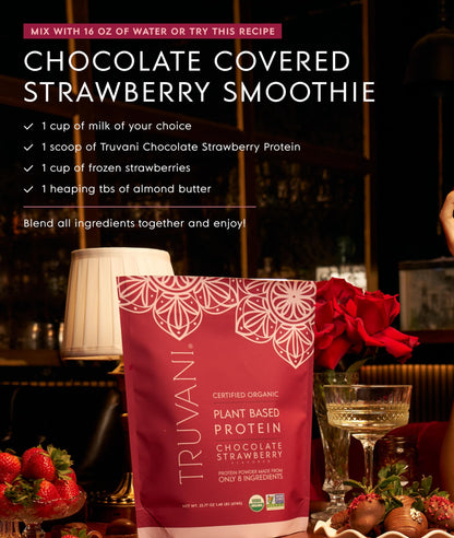 Truvani Organic Plant Based Protein Powder | Strawberry | 10 Servings | Vegan | 20g Pea Protein | Single Serving Travel Packets | Keto | Gluten & Dairy Free | Low Carb