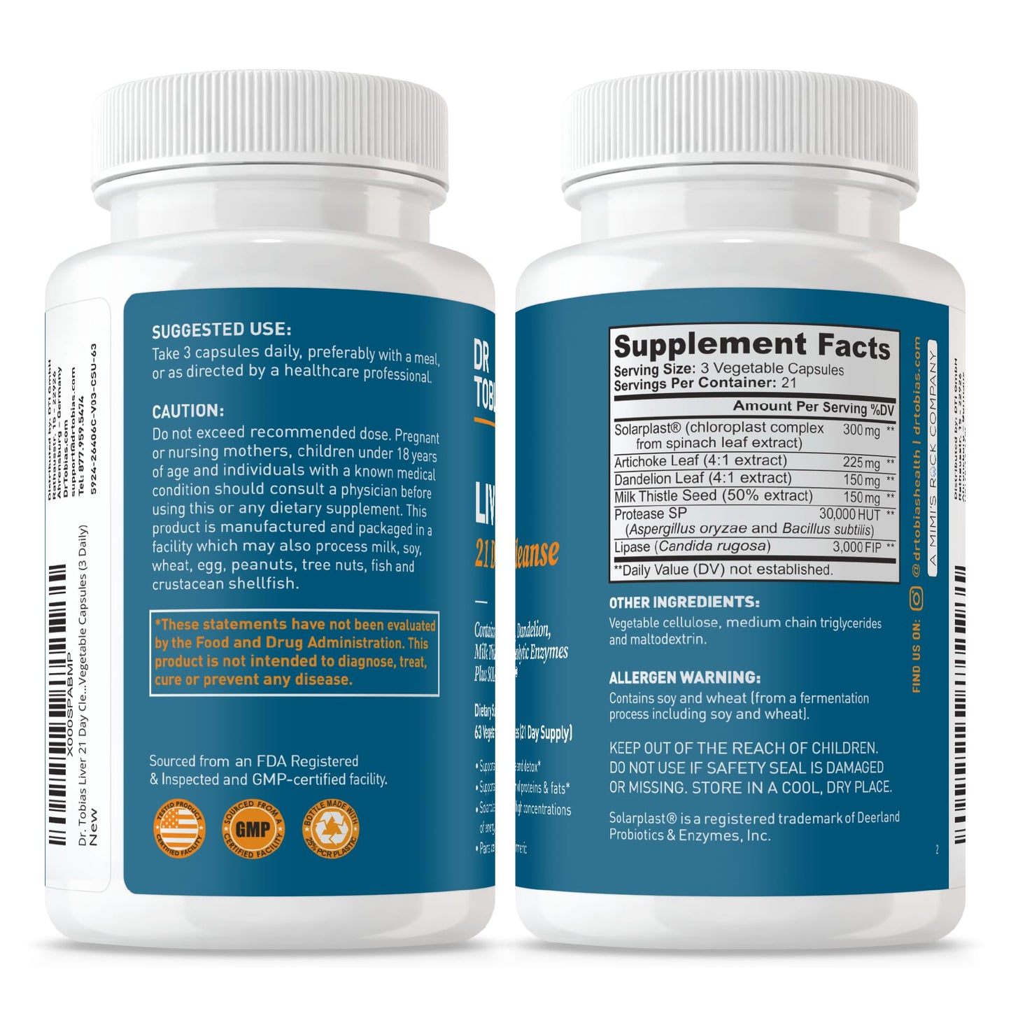Dr. Tobias Liver 21 Day Cleanse 63 Capsules | Herbal Liver Detox Cleanse | Liver & Digestive Support | Milk Thistle + Dandelion + Artichoke | SOLARPLAST + Enzymes | 21-Day Program
