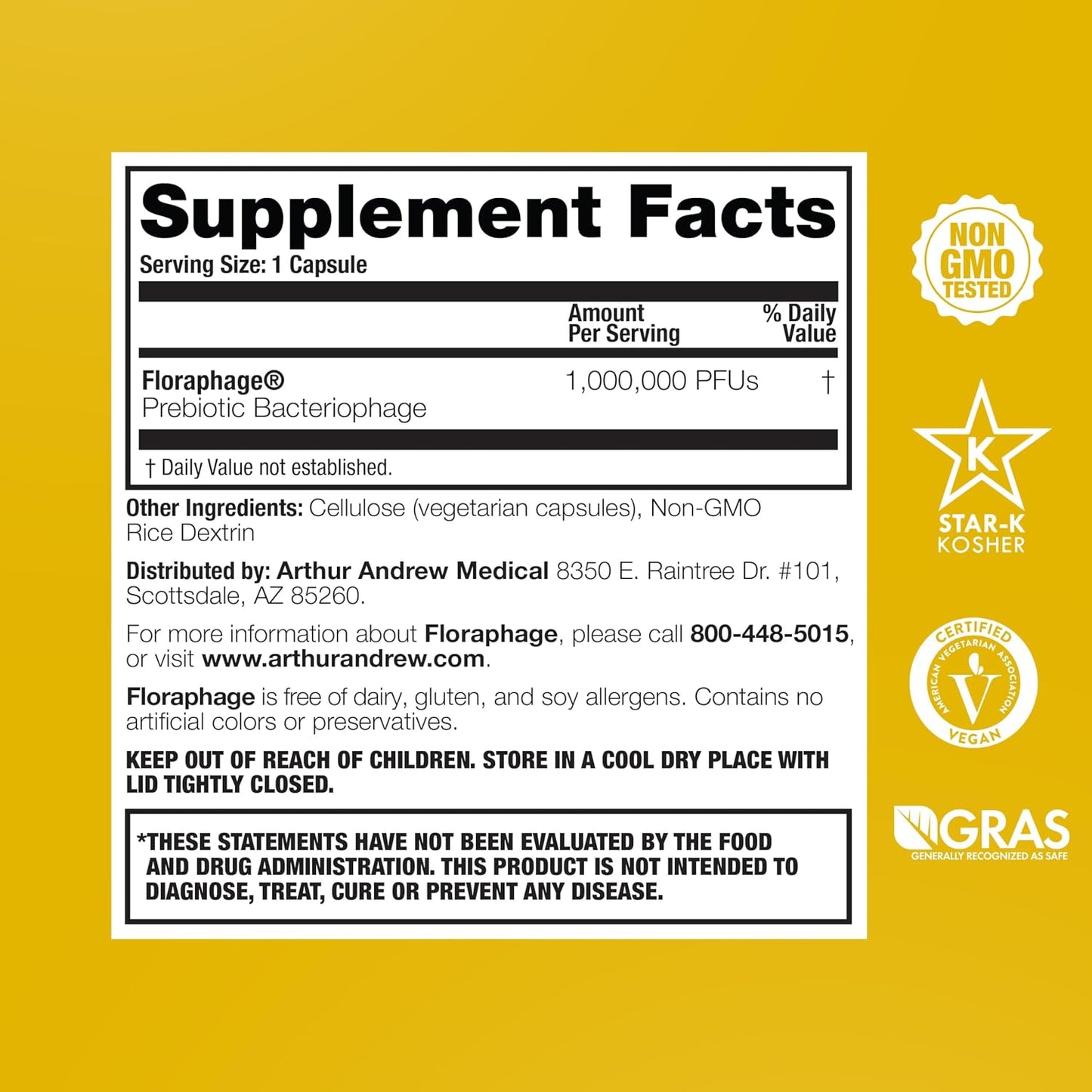 Arthur Andrew Medical Floraphage, Bacteriophage Prebiotic, 90 Capsules | Advanced Bacteriophage Prebiotic. Probiotic Multiplier, & Microbiome Enhancement. Digestive, Immune, & Urinary Tract Support
