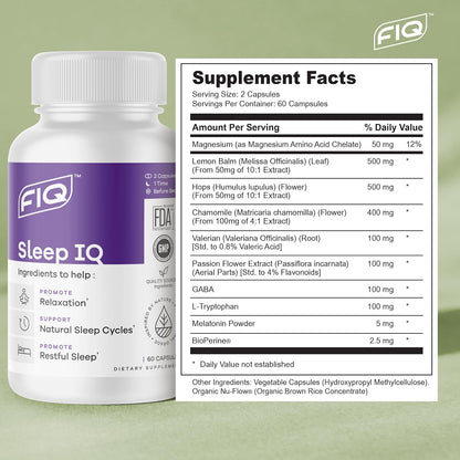 Formula IQ - Sleep IQ - Sleep Aid - Magnesium Supplement with 5 mg Melatonin, Lemon Balm, & Valerian Root - 60 Capsules