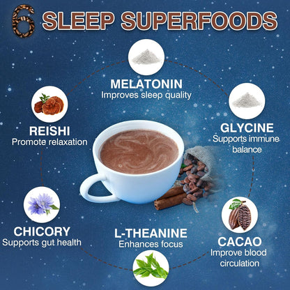 Mushroom Hot Cocoa with Melatonin, Reishi | L-Theanine, Cocoa Powder Hot Chocolate Nighttime Drink Mix for Sleep & Relax - 30 Servings