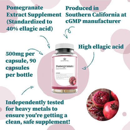 Nature Restore Premium Pomegranate Extract Supplement. Standardized to 40% Ellagic Acid. High Potency Polyphenol Antioxidants for Heart Health & Radiant Skin - 90 Vegan Capsules