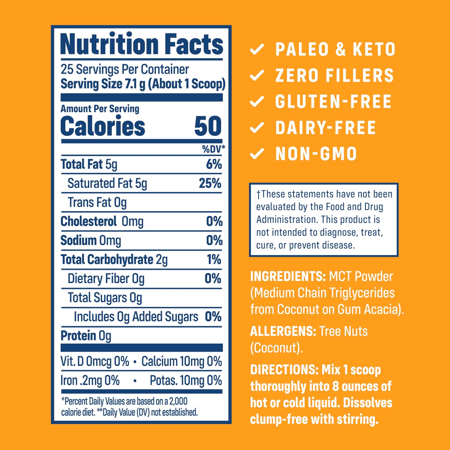 NativePath MCT Oil Powder, Keto C8 & C10, Unflavored, 25 Servings | From Coconut, Supports Clean Energy & Ketones, Coffee & Smoothies, Dairy-Free, Prebiotic Acacia Fiber