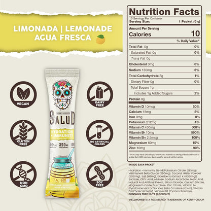 Salud 2-Pack | 2-in-1 Hydration + Immunity (Tamarindo) & Hydration + Immunity (Lemonade)– 15 Servings Each, Agua Fresca Drink Mix, Non-GMO, Gluten Free, Vegan, Low Calorie, 1g of Sugar