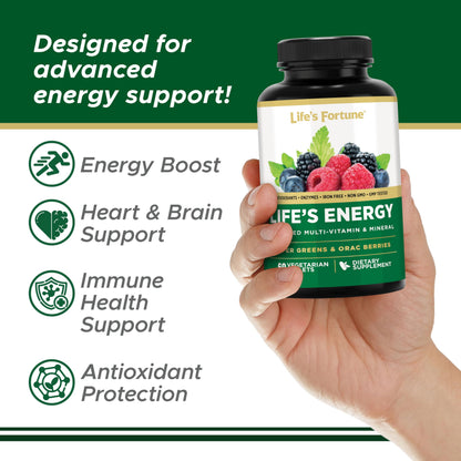 Life's Energy Advanced Daily Multivitamin for Men & Women, Energy & Immune Support Supplement with Super Greens - Antioxidants & Enzymes - Iron Free, Vegetarian, 120 Tablets by Life's Fortune