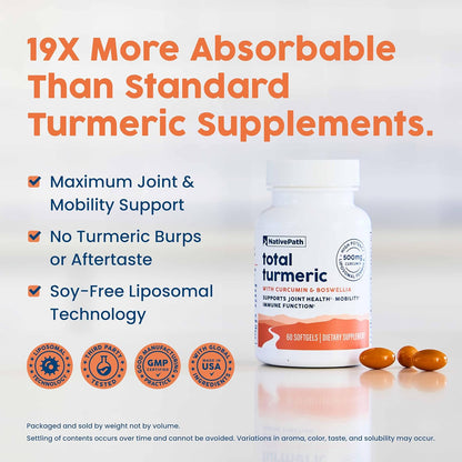 NativePath Turmeric Curcumin with Boswellia, 60 Softgels | Full-Spectrum Curcuminoids Plus Frankincense Extract, Supports Joint Mobility & Flexibility, High Absorption