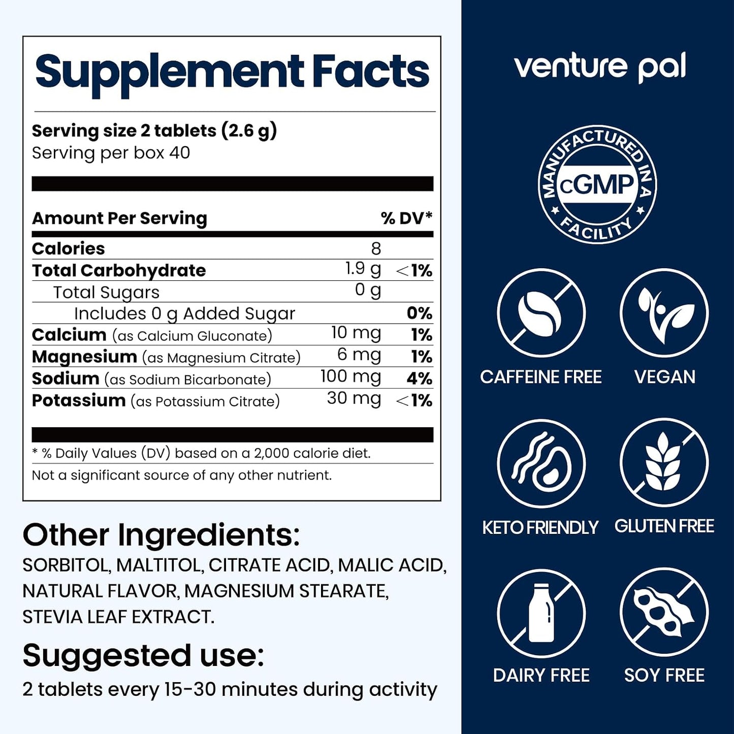 Venture Pal Chewable Electrolyte Tablets, 80 Count, Fast-Dissolve, Variety | Sugar Free Stick Salt Tablets, Gluten Free, Variety Pack for Rapid Hydration, Hiking, Outdoor Running, Keto & Vegan Friendly