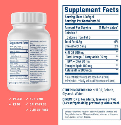 NativePath Antarctic Krill Oil 500mg, Omega-3, 60 Softgels | Wild-Caught, Astaxanthin, EPA & DHA Phospholipid-Bound, Supports Circulatory, Brain & Joint Health