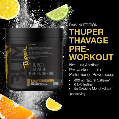 RAW Thuper Thavage Pre Workout Powder - High-Stim Preworkout with Creatine, Beta Alanine, L-Citrulline & Caffeine - Chris Bumstead Gym & Fitness Supplement for Men & Women - Watermelon Grape