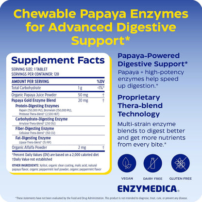 Enzymedica Papaya Gold - Papaya Enzymes Chewable - 120 Tablets