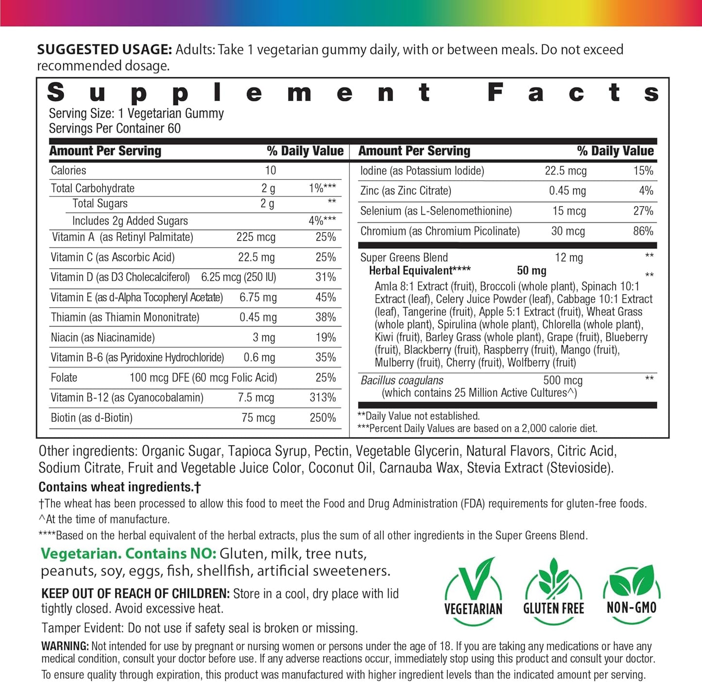 Rainbow Light Womens One + Multivitamin Gummies | 60 Count | Supports Cellular Energy & Antioxidant Health | Mixed Berry Flavor | with Real Food Nutrients, B Vitamins & Probiotics