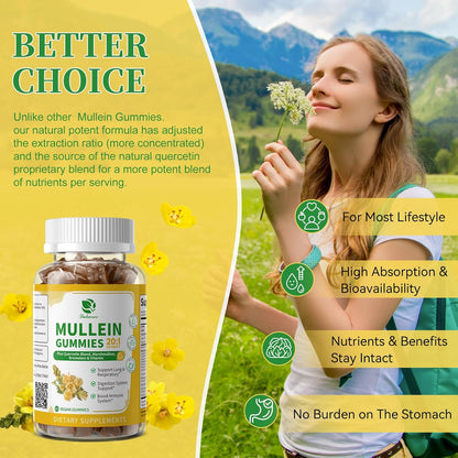 (2 Pack) Mullein Gummies for Lung Cleanse & Lymphatic Drainage* -120 Count | Extra Strength Mullein Leaf Extract w/Quercetin, Elderberry & Marshmallow for Respiratory & Immunity - for Women & Men-Vegan