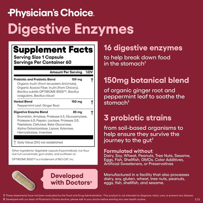 Physician's CHOICE Bloat Bundle: Bloat & Gas Probiotic 30ct + Digestive Enzymes 60ct