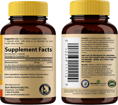 Sandhu Herbals Zinc Supplement and Organic 4 in 1 Ashwagandha Capsules with Zinc| Supports Healthy Skin, Immune System| Non-GMO