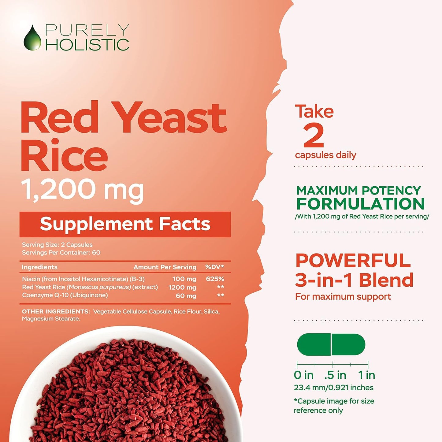 Red Yeast Rice 1200mg & Niacin + Organic Turmeric Curcumin 700mg & Bioperine Providing 95% Curcuminoids - 240 Vegetarian Capsules