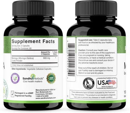 Pure Moringa Capsules for Women & Men | 120 Count Green Antioxidant Natural Superfood 900mg | Maringa Oleifera Supplement | Supports Immune, Skin & Gut Health | Made in USA