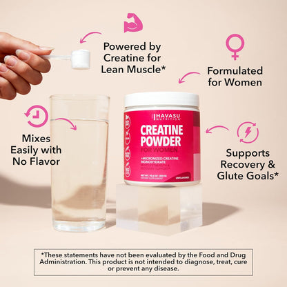 Creatine for Women, Unflavored, 300gm, 3g, Energy & Lean Muscle Support | Micronized Creatine Monohydrate Per Serving, Mental Clarity Support, Post Workout Recovery, Non-GMO, 100 Servings, Vegan