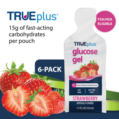 TRUEplus Glucose Gel Pouch, 15g Carbohydrates, Fruit Punch Flavor, 6 Pack | 15g Fast-Acting Carbohydrates Per Serving, Fat Free, Gluten Free, Boosts Energy, Great Tasting and Easy to Use
