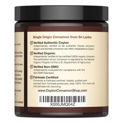 Organic Ceylon Cinnamon Powder, USDA Certified Spice - 8 ounces | Premium Grade True Cinnamon, Sri Lankan Variety, Cinnamomum Verum, All-Natural, Non-GMO, Gluten Free, Made in the USA (GMP)