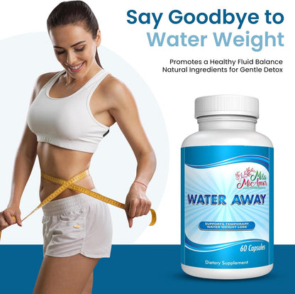 Water Away Natural Diuretic Capsules – Beat Bloating & Water Retention, Support Fluid Balance & Boost Energy with a Gentle Formula of Vitamins, Minerals, Herbs & Roots – 60 Capsules for a Slimmer You