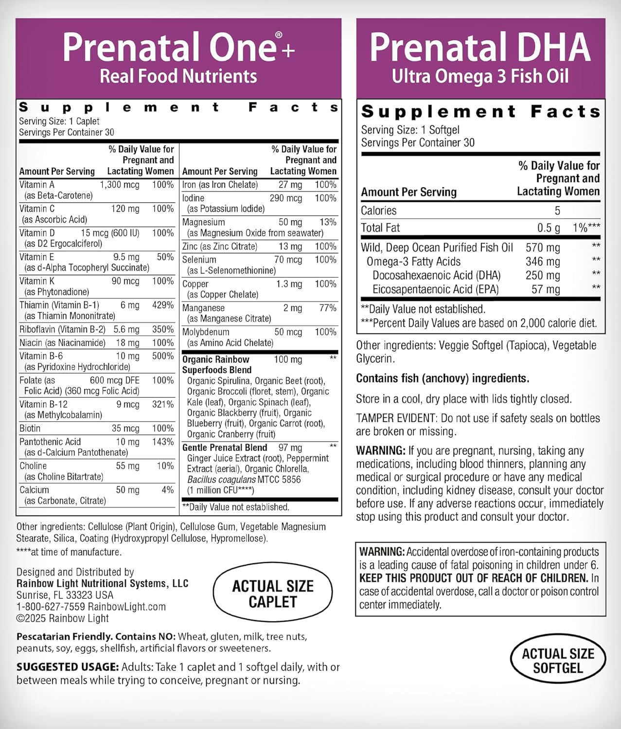 Rainbow Light Prenatal DHA Vitamins for Women | 30 Caplets & 30 Softgels | Omega-3 Fish Oil (DHA & EPA) | Support for Mom & Baby | Omega-3 Fish Oil (DHA & EPA) | Support for Mom & Baby