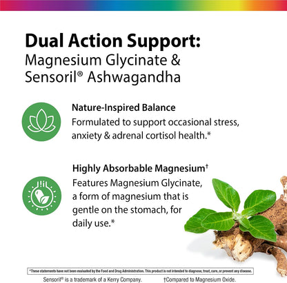 Rainbow Light Magnesium Glycinate + | 120 Capsules | Complex with Ashwagandha | Vegan, Non-GMO and Gluten Free Supplement
