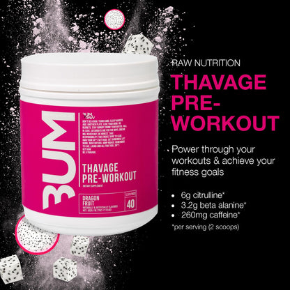 RAW Pre Workout Powder, Thavage (Beach Bum) - Chris Bumstead Sports Nutrition Supplement for Men & Women - Cbum Pre Workout for Working Out, Hydration, Mental Focus & Energy - 40 Servings