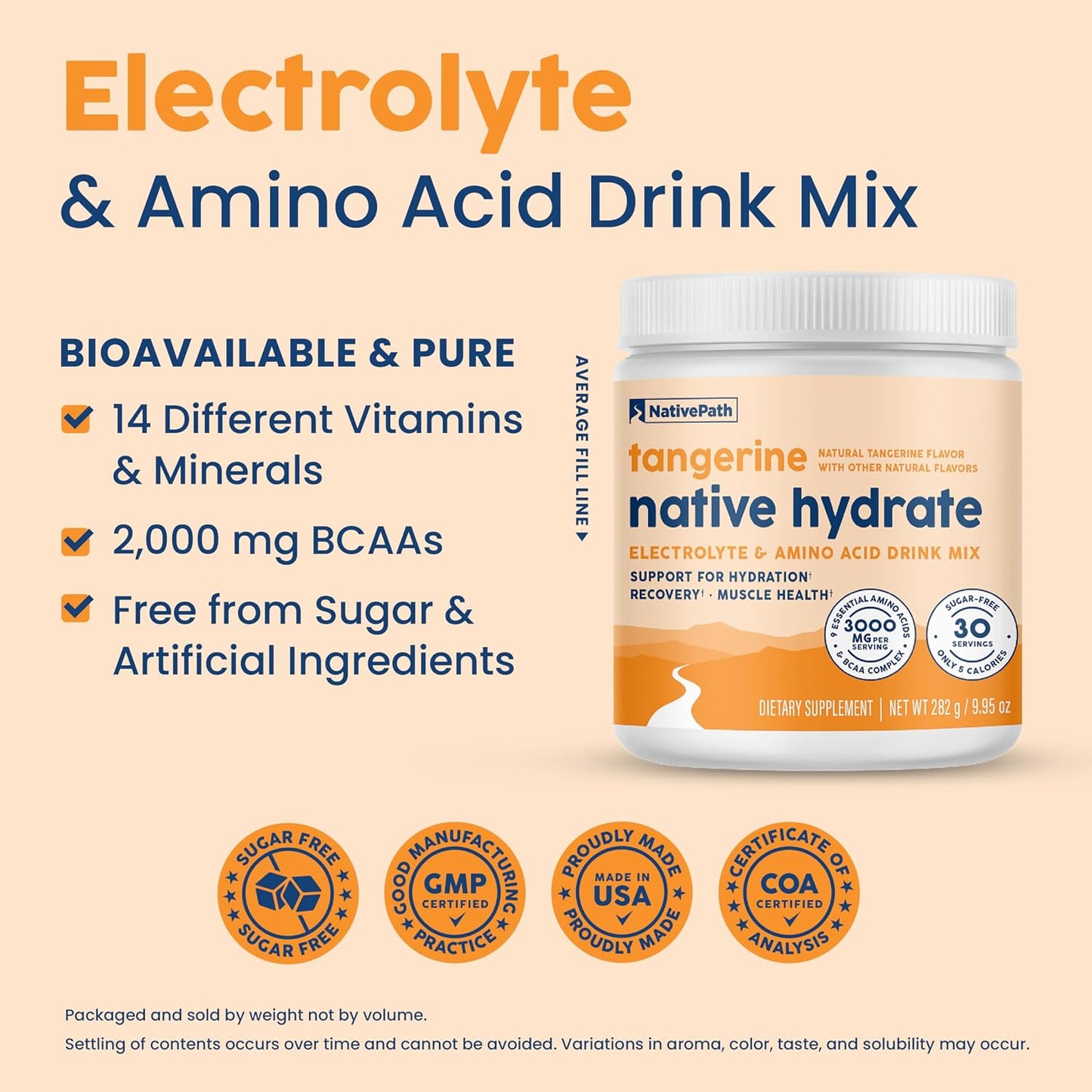 NativePath Hydrate Duo Jars - Tangerine & Mixed Berry Electrolyte Drink Mix with BCAA for Hydration